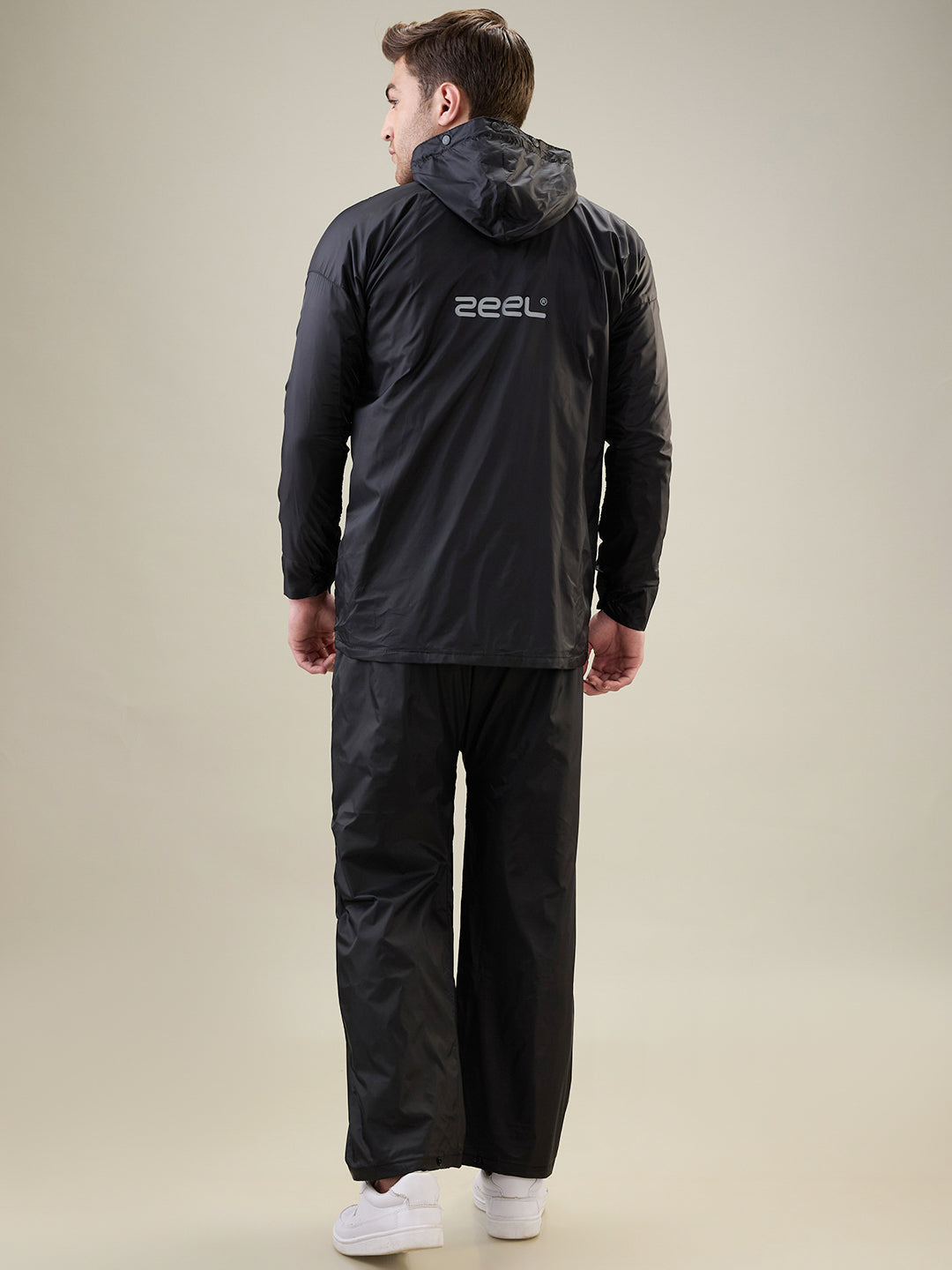 Men's Black Grey Button Rainsuit
