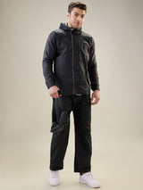 Men's Black Grey Button Rainsuit