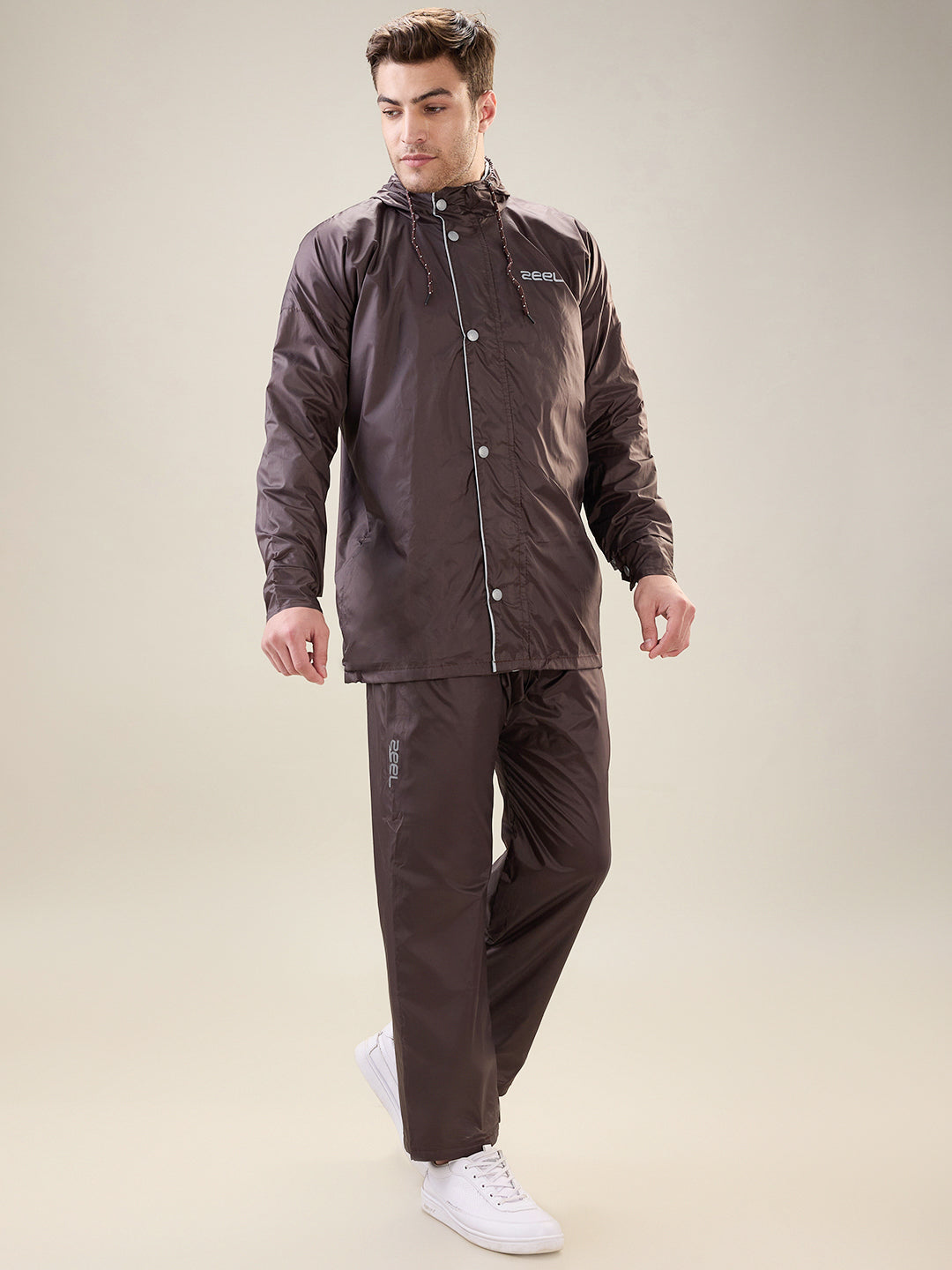 Men's Brown Grey Button Rainsuit