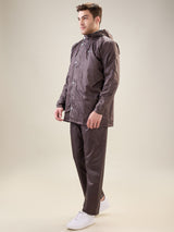 Men's Brown Grey Button Rainsuit