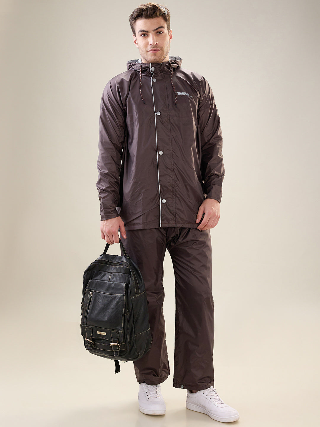 Men's Brown Grey Button Rainsuit