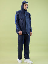 Men's Blue Rblue Button Polyester and PVC Rainsuit