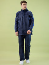 Men's Blue Rblue Button Polyester and PVC Rainsuit