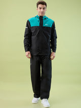 Men's Black Sea Green Zipper Coated Fabric and PVC Rainsuit