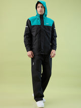 Men's Black Sea Green Zipper Coated Fabric and PVC Rainsuit