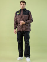 Men's Black Brown Zipper Coated Fabric and PVC Rainsuit