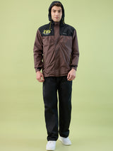 Men's Black Brown Zipper Coated Fabric and PVC Rainsuit