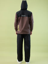 Men's Black Brown Zipper Coated Fabric and PVC Rainsuit
