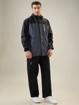 Men's Black Grey Zipper Rainsuit