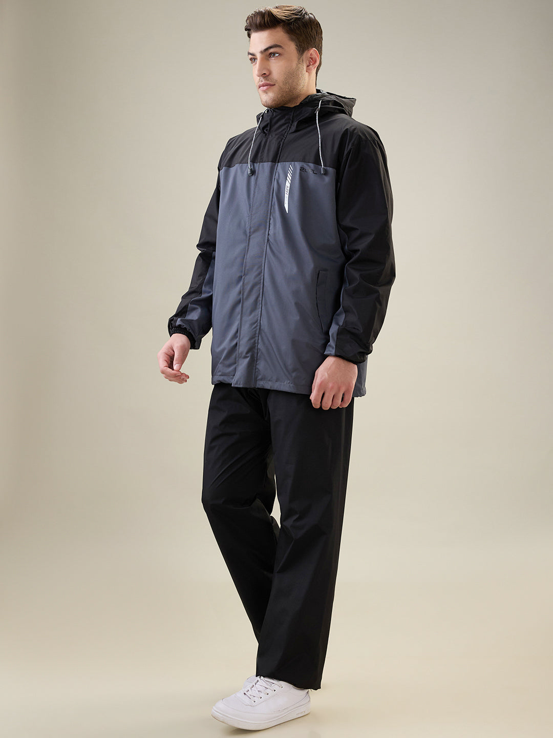 Men's Black Grey Zipper Rainsuit