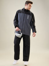 Men's Black Grey Zipper Rainsuit