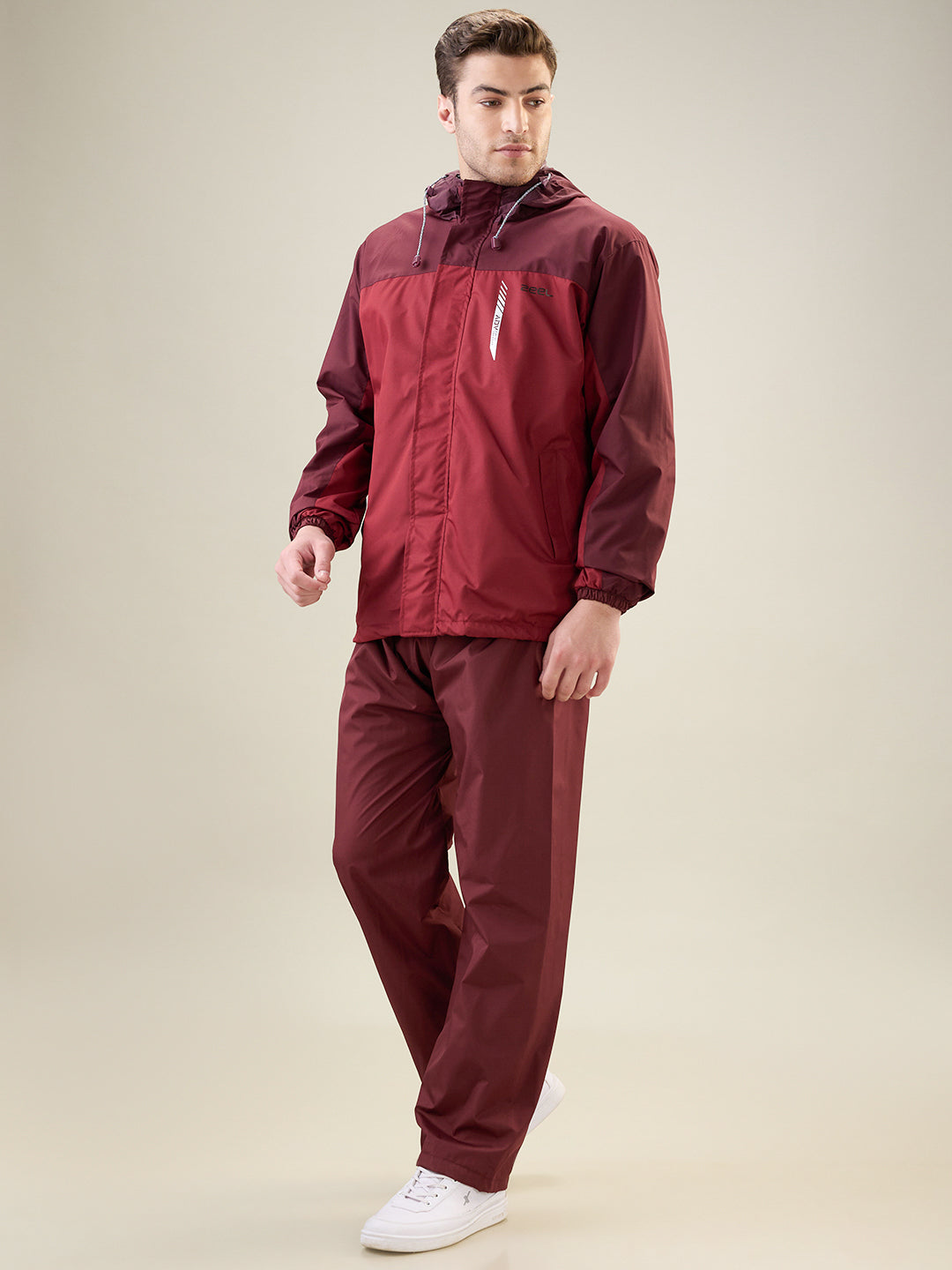 Men's Red Maroon Zipper Rainsuit