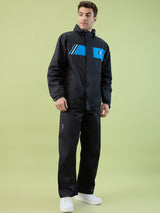 Men's Black Wave Zipper Coated Fabric Rainsuit