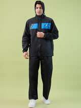 Men's Black Wave Zipper Coated Fabric Rainsuit