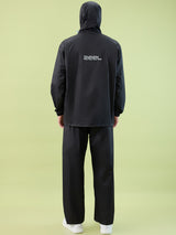 Men's Black Wave Zipper Coated Fabric Rainsuit