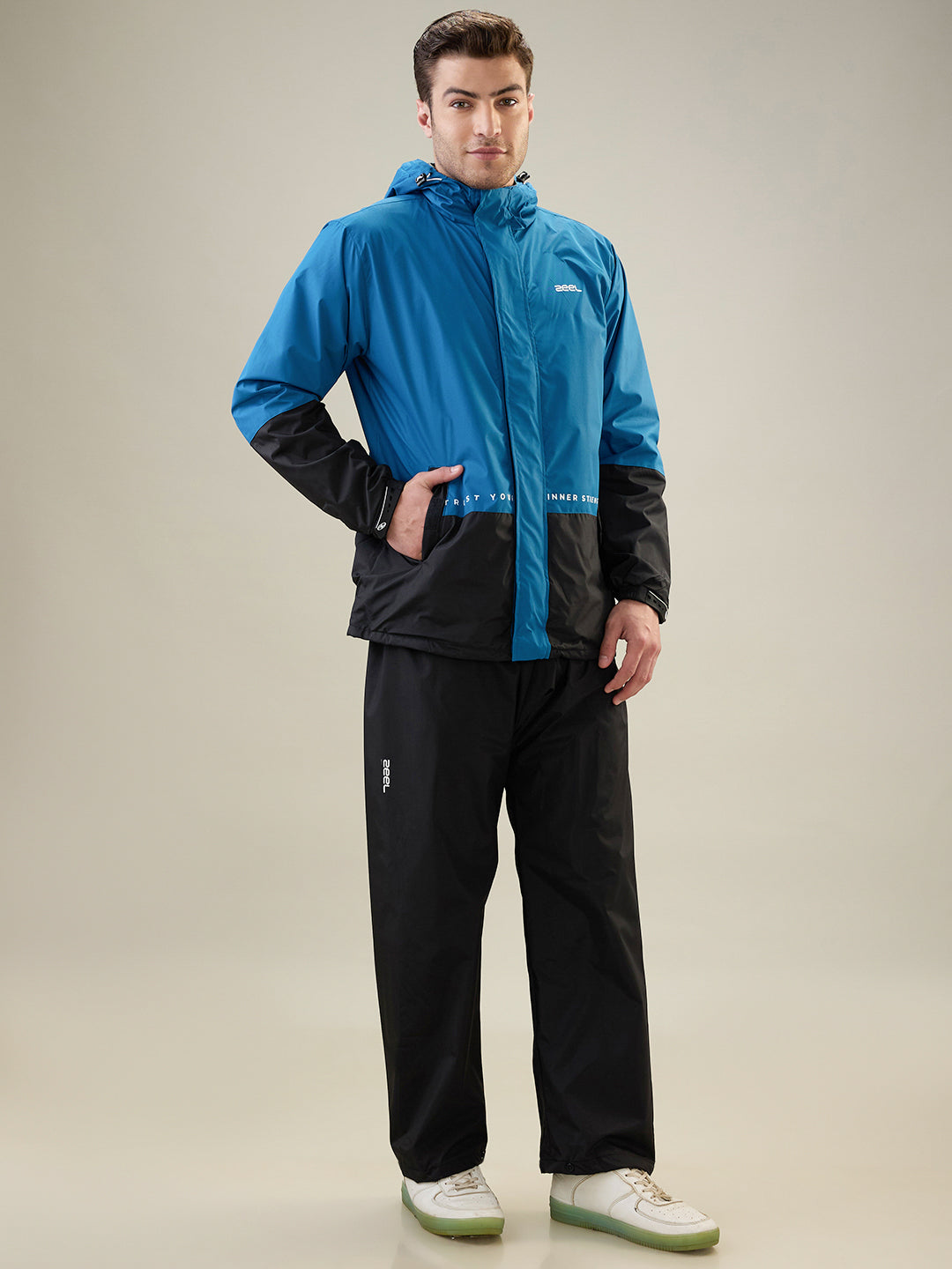 Men's Black Ink Blue Zipper Rainsuit