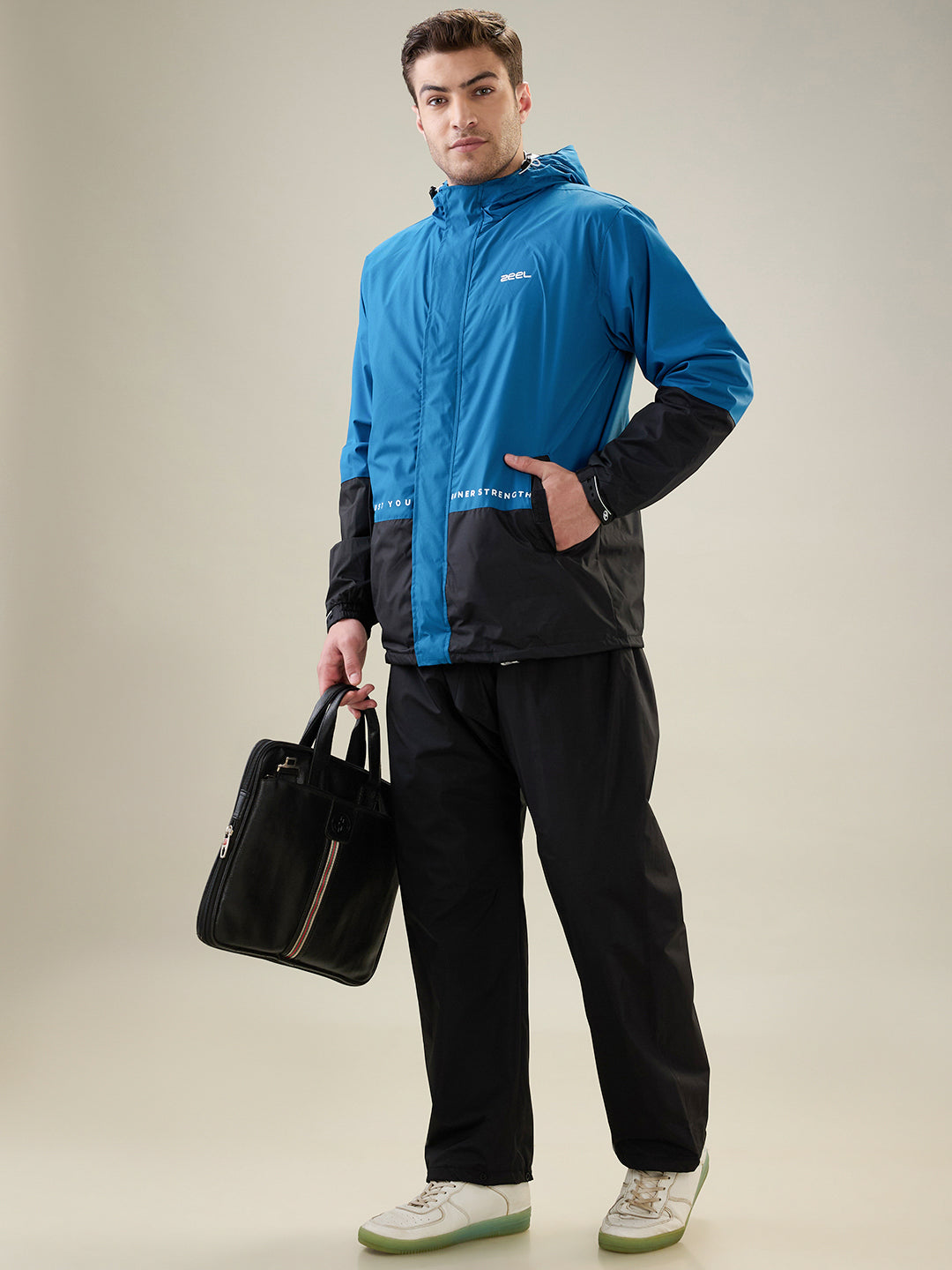 Men's Black Ink Blue Zipper Rainsuit