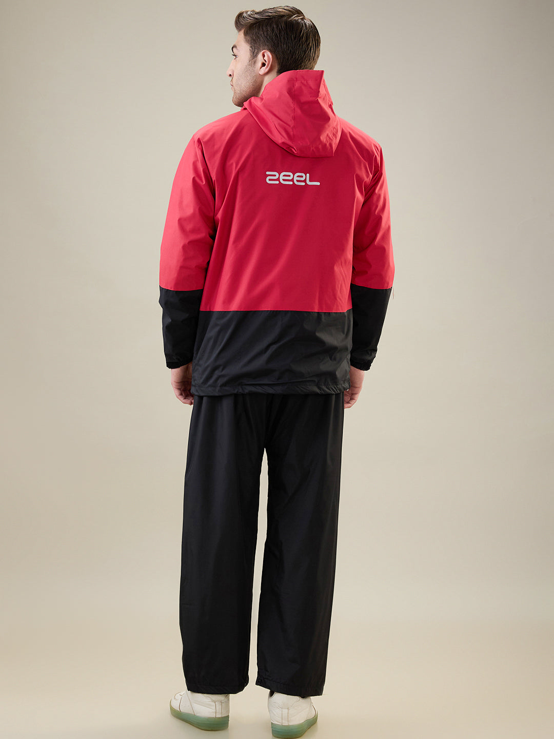 Men's Black Red Zipper Rainsuit