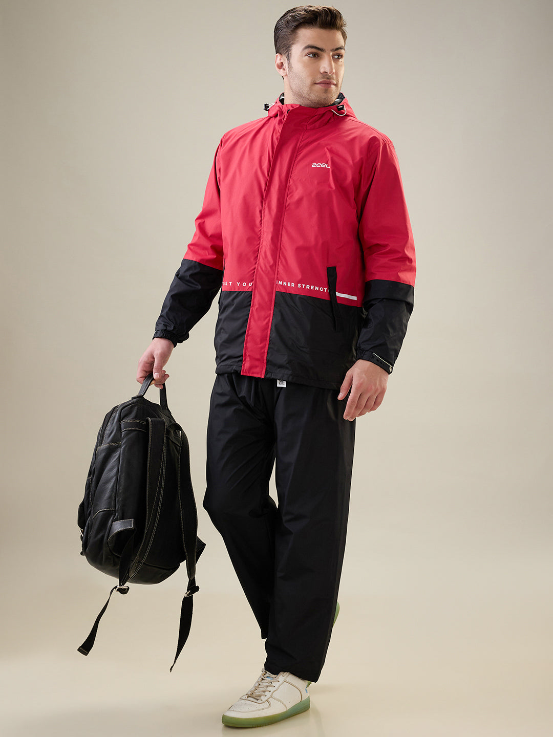 Men's Black Red Zipper Rainsuit
