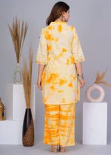 Women's Yellow Work Regular Fit Printed Three Quarter Sleeves Co-Ord Sets