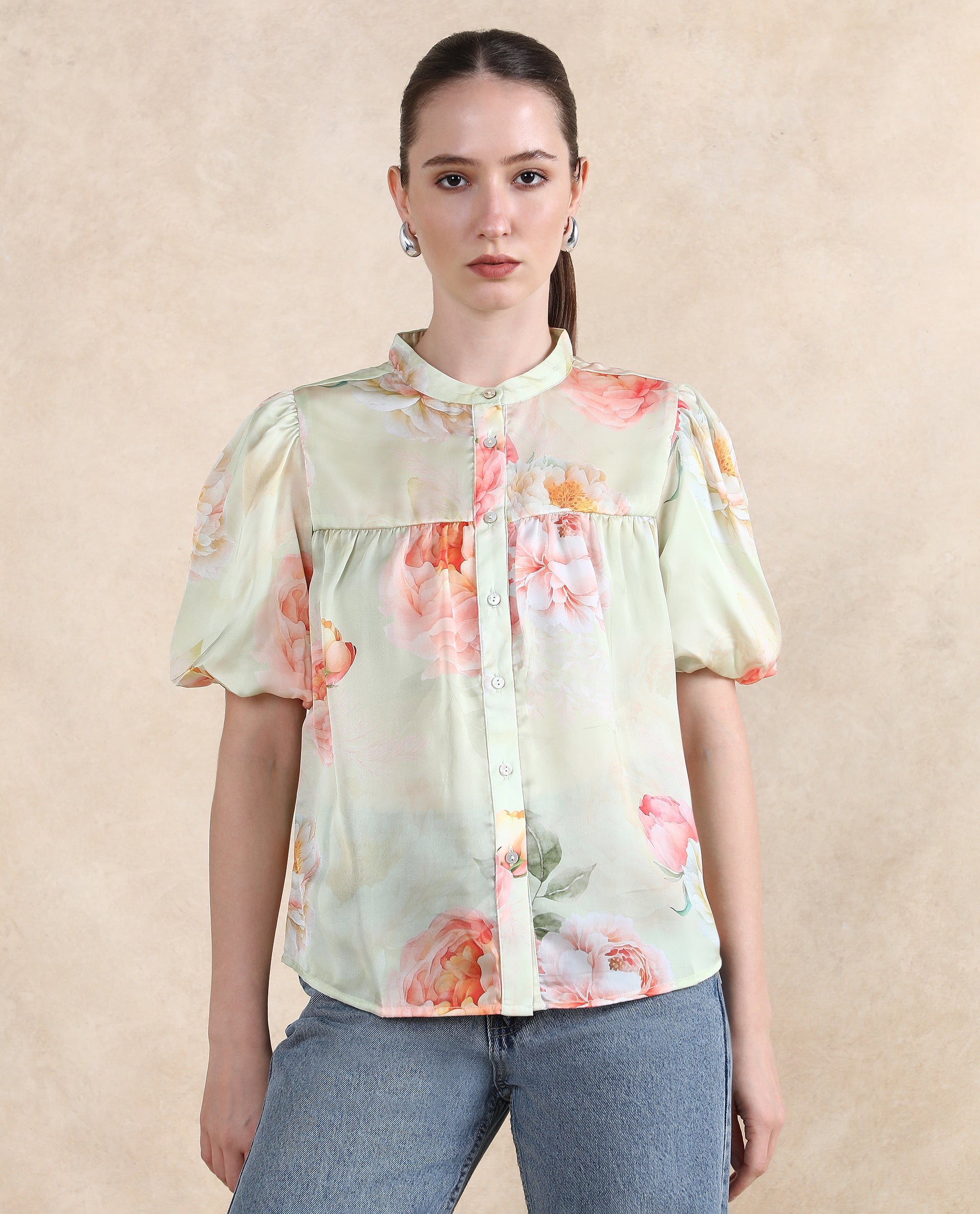 Women's Green Casual Half Sleeves Top