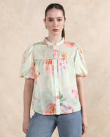 Women's Green Casual Half Sleeves Top