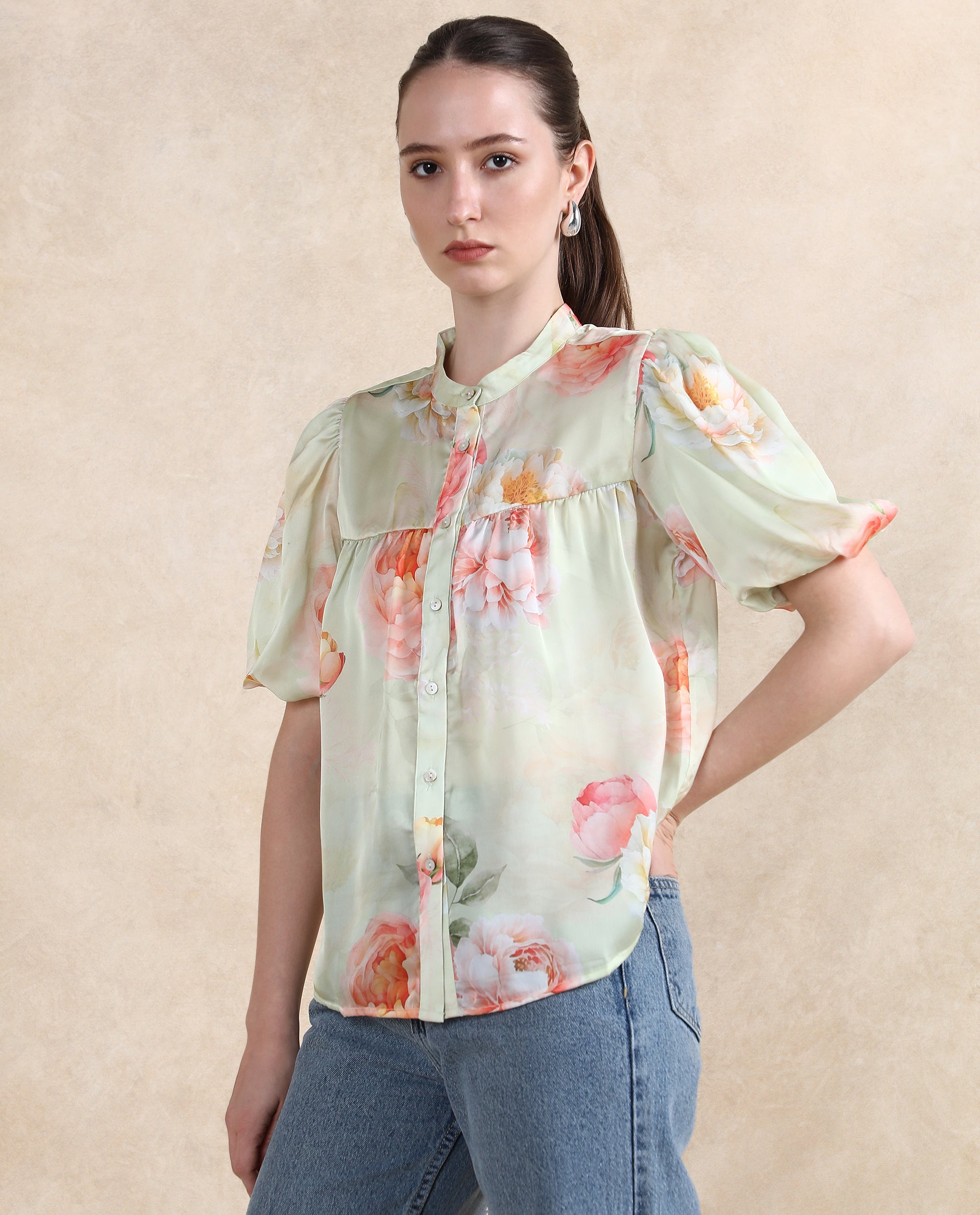 Women's Green Casual Half Sleeves Top