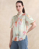 Women's Green Casual Half Sleeves Top