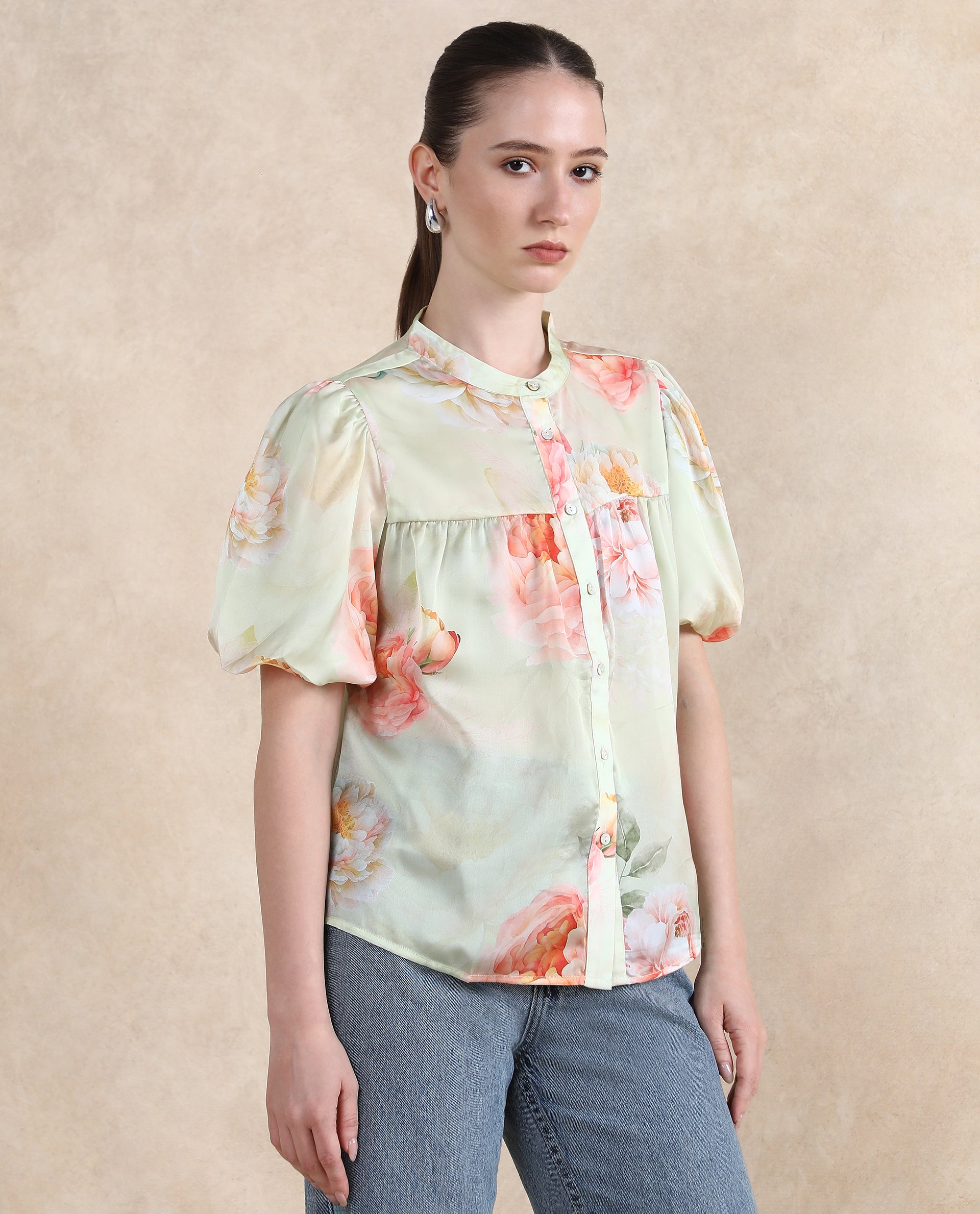 Women's Green Casual Half Sleeves Top