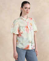 Women's Green Casual Half Sleeves Top