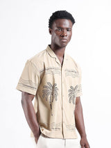 Men's Beige Casual Regular Fit Solid Half Sleeves Shirt