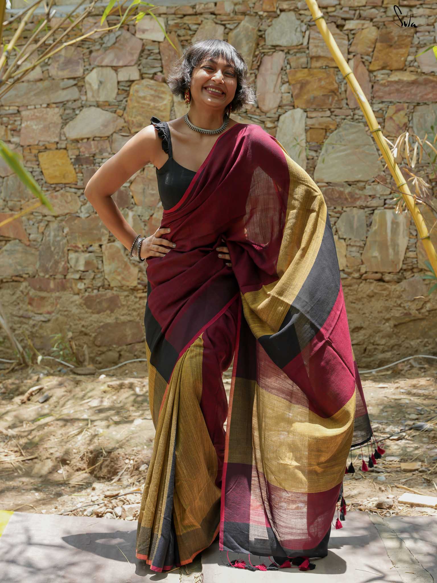 Women's Multicolor Slub Saree