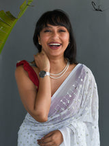 Women's White Viscose Georgette Saree