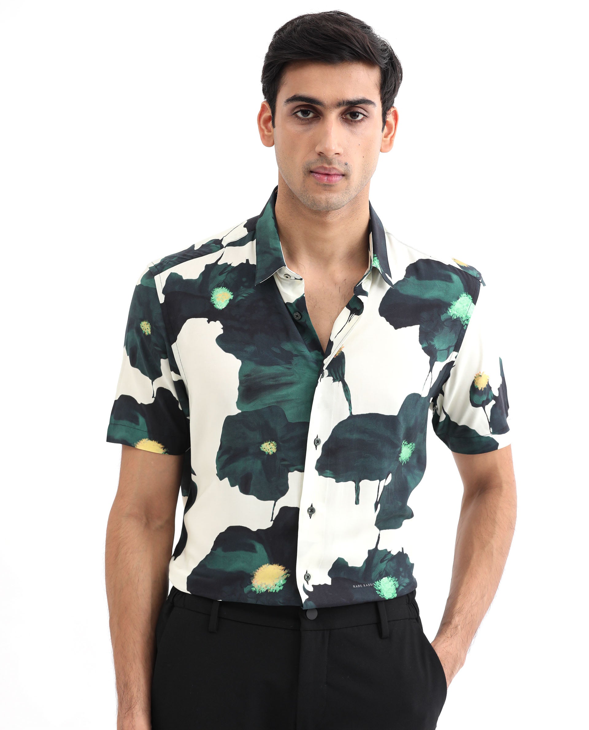 Men's Green Casual Regular Fit Printed Half Sleeves Shirt