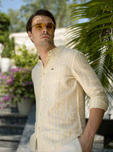 Men's Yellow Casual Striped Slim Fit Full Sleeves Shirt