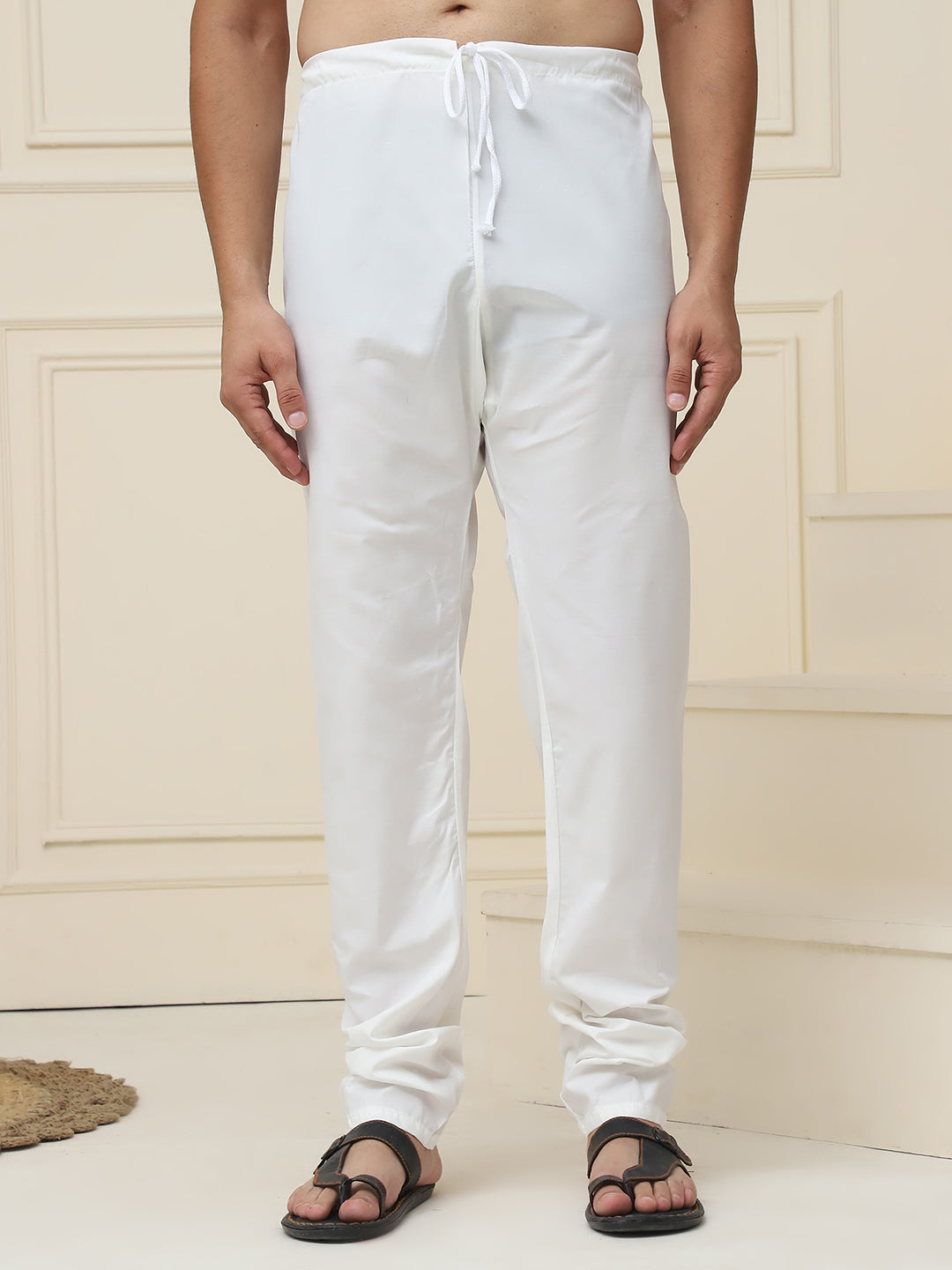 Men's Pure Cotton Solid Cream Churidaar Pyjama