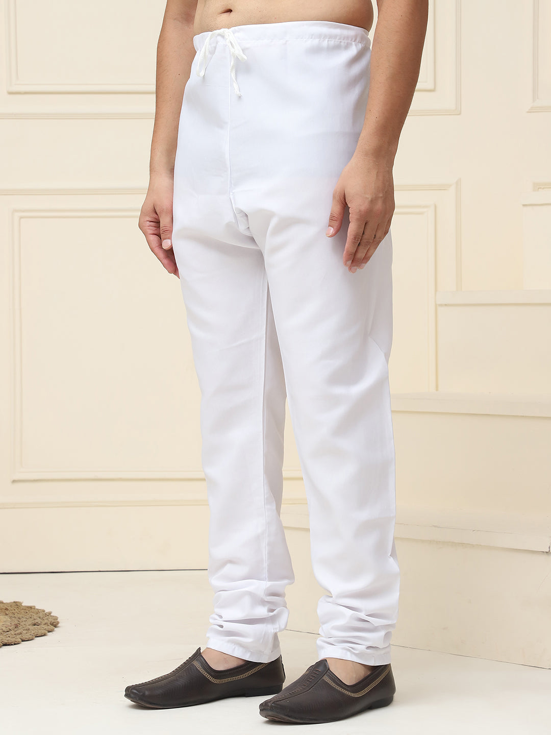 Men's Pure Cotton Solid White Churidaar Pyjama