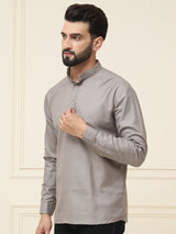 Men's Grey Full Sleeves Short Kurta