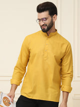 Men's Yellow Full Sleeves Short Kurta