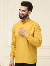 Men's Yellow Full Sleeves Short Kurta