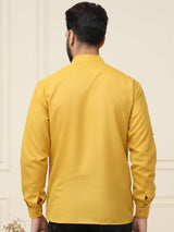 Men's Yellow Full Sleeves Short Kurta