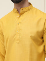 Men's Yellow Full Sleeves Short Kurta