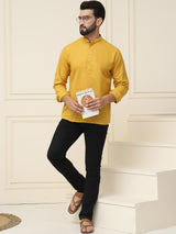 Men's Yellow Full Sleeves Short Kurta
