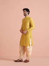 Men's Yellow Silk Blend Jacquard Long Festive Kurta