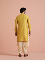 Men's Yellow Silk Blend Jacquard Long Festive Kurta