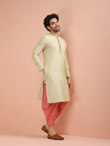Men's Beige Silk Blend Embroidered Long Festive Kurta