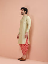 Men's Beige Silk Blend Embroidered Long Festive Kurta