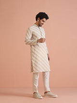 Men's Cream Festive Printed Kurta