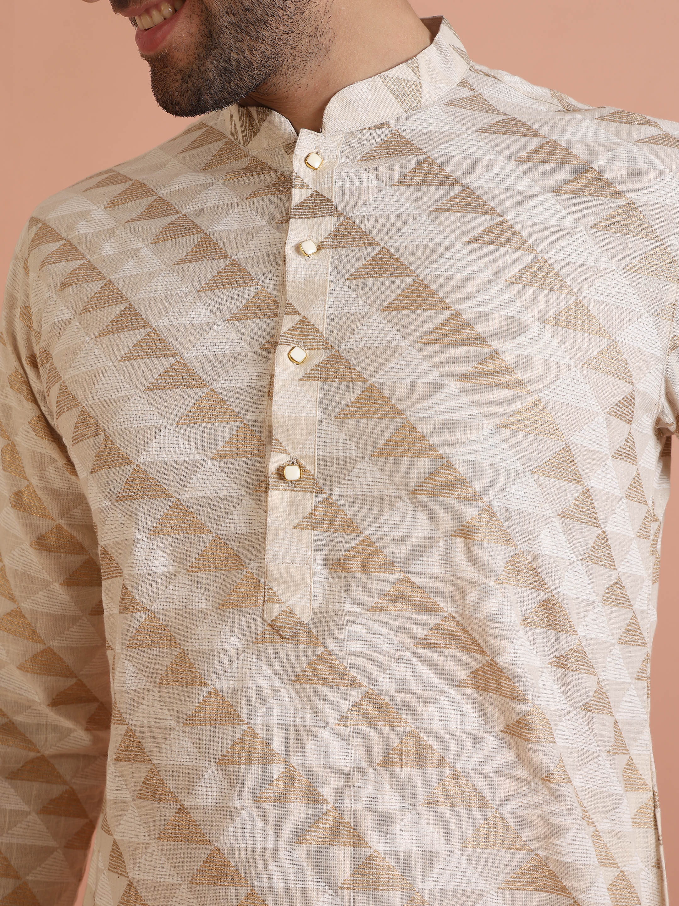 Men's Cream Festive Printed Kurta