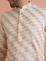 Men's Cream Festive Printed Kurta